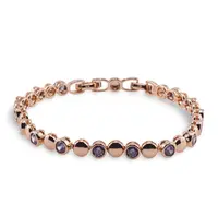 Bratara din cupru placat cu aur roz 18k, model cercuri plate cu zirconii violet