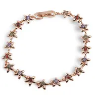 Bratara din cupru placat cu aur roz 18k, model flori cu zirconii multicolore
