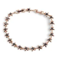 Bratara din cupru placat cu aur roz 18k, model flori cu zirconii negre