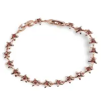 Bratara din cupru placat cu aur roz 18k, model flori cu zirconii rosii