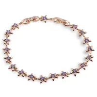Bratara din cupru placat cu aur roz 18k, model flori cu zirconii violet
