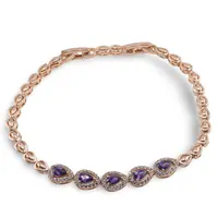 Bratara din cupru placat cu aur roz 18k, model picatura cu zirconii violet