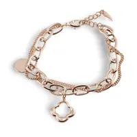 Bratara din cupru placat cu aur roz 18k, model zale mari si lanturi cu trifoi