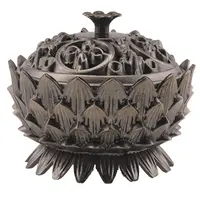 Vas pentru ardere tamaie si ierburi parfumate Lotus si dublu dorje, alama - 6cm x 5cm