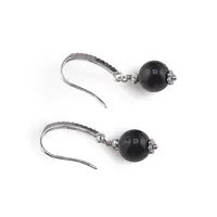 Cercei cu agatatoare Turmalina neagra si baza de Argint 925 cu zirconii, 8mm