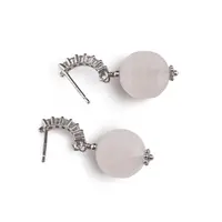 Cercei cu surub Cuart roz si baza de Argint 925 semirotunda cu zirconii, 11mm