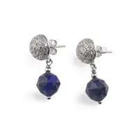 Cercei cu surub Lapis Lazuli cu baza din Argint 925 semisfera cu zirconii, 7mm