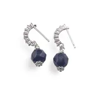 Cercei cu surub Lapis Lazuli si baza de Argint 925 semirotunda cu zirconii, 7mm
