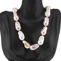 Colier Perle de Mallorca baroque roz, crem si albe, 26mm