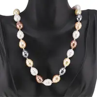 Colier Perle de Mallorca lunguiete gri, maro si albe, 13mm