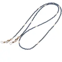 Colier / Snur pentru ochelari albastru discuri fatetate si Perle, 70cm