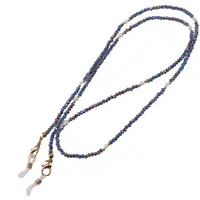 Colier / Snur pentru ochelari albastru electroplacat discuri fatetate si Perle, 70cm
