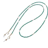 Colier / Snur pentru ochelari verde discuri fatetate si Perle, 70cm