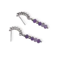 Cercei cu surub Ametist si bumb gravat cu baza de Argint 925 semirotunda cu zirconii, 3mm
