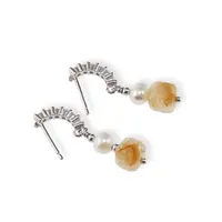 Cercei cu surub Citrin cub si Perle si baza de Argint 925 semirotunda cu zirconii, 4-6mm