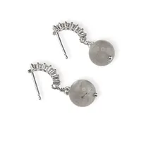 Cercei cu surub Labradorit A+ si baza de Argint 925 semirotunda cu zirconii, 8mm