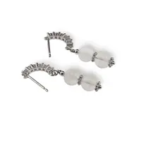 Cercei cu surub Piatra Lunii sfere si baza de Argint 925 semirotunda cu zirconii, 6mm