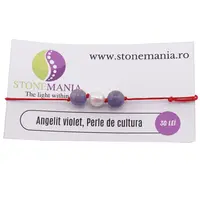 Bratara cu snur Angelit violet si Perla de cultura, 8mm