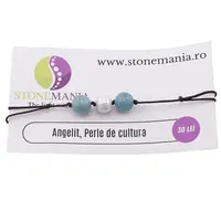 Bratara cu snur Angelit si Perla de cultura, 8-9mm