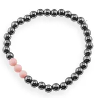 Bratara pe elastic Hematit si Coral roz, 6mm