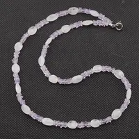 Colier Piatra lunii alba neregulat fatetata 8-10mm si Ametist lavanda patratele 4mm