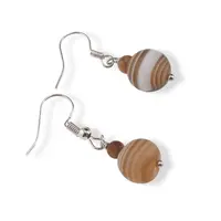Cercei cu agatatoare Agat maro dantelat mat, sfere 10mm si 4mm