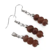 Set cercei cu agatatoare si pandantiv Cuart rosu discuri fatetate, 7-8mm