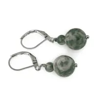 Cercei cu agatatoare Agat de copac mat, sfere 10mm si 4mm