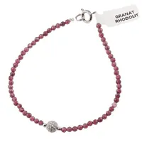 Bratara Granat Rhodolit sfere fatetate cu element argintiu, 3mm