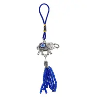 Breloc Amuleta Elefant cu ochi protector si ciucure albastru, 19cm
