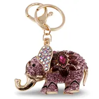 Breloc Elefant cu floare si zirconii, roz - 10cm