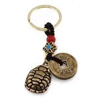 Breloc Feng Shui Amuleta cu nod mistic si broasca testoasa cu monede chinezesti, 9cm