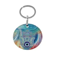 Breloc rotund cu Mana Fatimei (Hamsa) si Ochi protector, 9cm