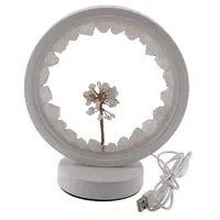 Lampa rotunda decorativa cu cristale naturale Cuart roz, USB