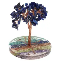 Copac Lapis Lazuli chipsuri pe baza rotunda din rasina cu cristale 7 chakre, 9cm
