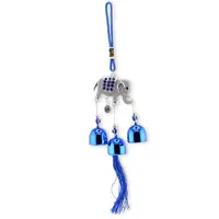 Clopotei de vant, 3 ramuri si Elefant, albastru - 35cm