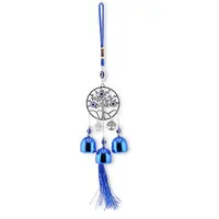 Clopotei de vant, 3 ramuri si Pomul Vietii, albastru - 35cm