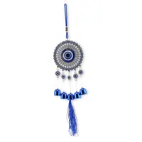 Clopotei de vant, 5 ramuri si Ochi protectori, albastru - 40cm