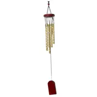 Clopotei de vant aurii, 6 tuburi gravate si lemn rosu, 60cm