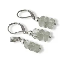 Set cercei cu agatatoare si pandantiv Acvamarin discuri fatetate, 6-8mm