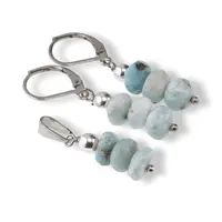 Set cercei cu agatatoare si pandantiv Larimar discuri fatetate, 7-8mm