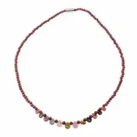 Colier Granat sfere si Turmalina multicolora briolete, 3-7mm