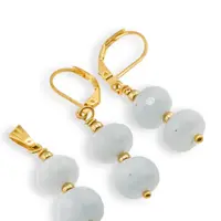 Set Cercei si Pandantiv Acvamarin discuri fatetate cu bumbi aurii, 10mm