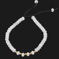 Bratara pe nod culisant Piatra Lunii discuri fatetate 6mm cu cinci sfere fatetate Hematit auriu 4mm