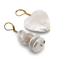 Cercei cu agatatoare Perle de cultura Asimetrice si Inima, 30-40mm