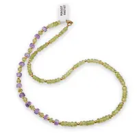 Colier Peridot discuri fatetate 4-5mm si Ametist discuri fatetate 6mm cu bumbi aurii
