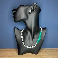 Colier perle de cultura A+ si onix verde fatetat manual asimetric