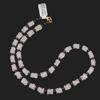 Colier Cuart roz patratele 5mm si Turmalina neagra sfere 4mm