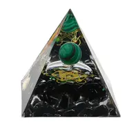 Piramida orgon Obsidian cu 7 chakre si sfera Malachit, 5cm