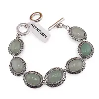 Bratara Aventurin cu montura din metal, model oval gravat zig zag